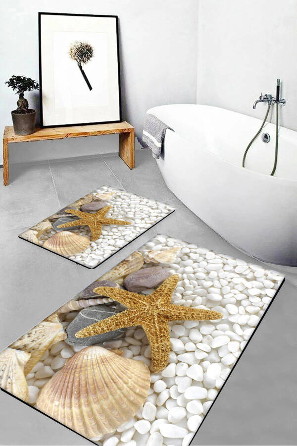 Seashell Starfish Digital Printed Bath Mat Set - 1