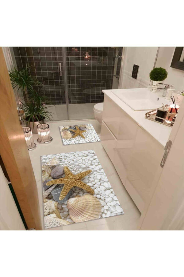Seashell Starfish Digital Printed Bath Mat Set - 2