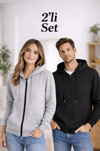 Seasonal Black and Grey Zip-Up Fleece Hoodie Jacket 2-Pack - 1