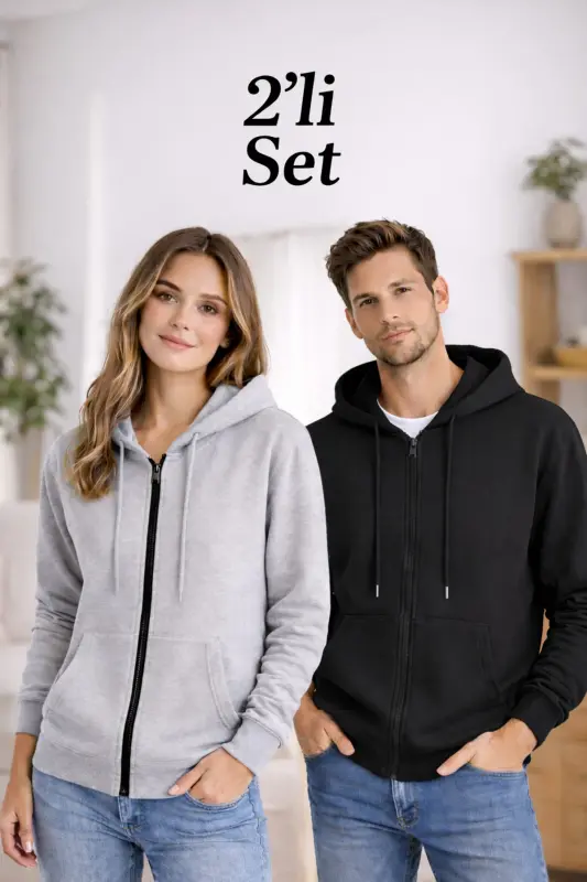 Seasonal Black and Grey Zip-Up Fleece Hoodie Jacket 2-Pack - 1