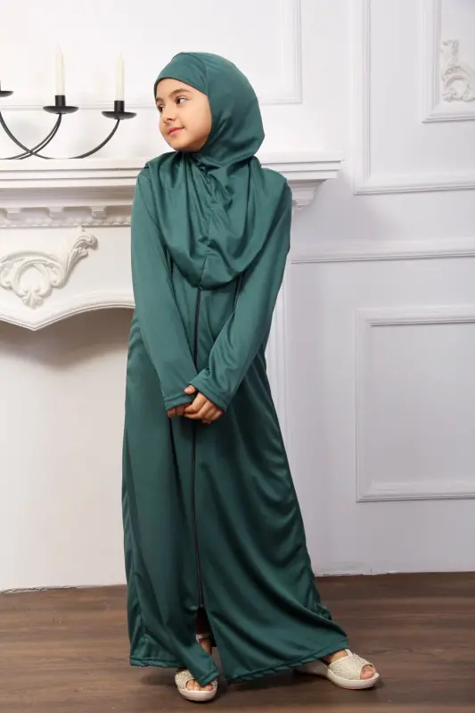 Seasonal Child Prayer Dress, Young Abaya, Non-Sweating Prayer Outfit-green - 4