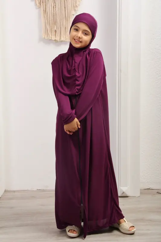 Seasonal Children's Prayer Dress, Young Abaya, Non-Sweat Prayer Outfit-purple - KUTAY COLLECTION