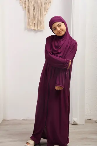 Seasonal Children's Prayer Dress, Young Abaya, Non-Sweat Prayer Outfit-purple - 3