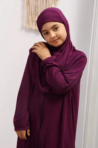Seasonal Children's Prayer Dress, Young Abaya, Non-Sweat Prayer Outfit-purple - 4