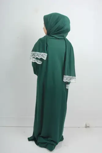Seasonal Girl Child Medium Size Stylish Prayer Dress, Young Abaya, Non-Sweating Prayer Outfit-GREEN - KUTAY COLLECTION (1)