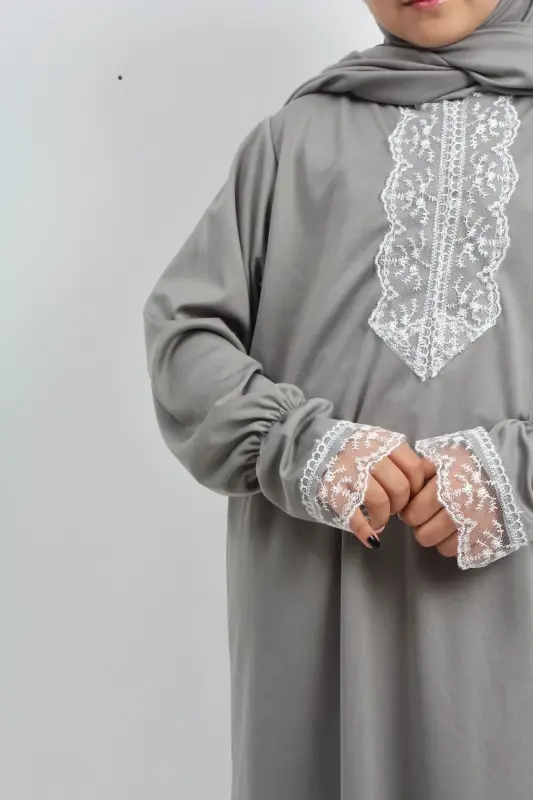 Seasonal Girls' Medium-Sized Elegant Prayer Dress, Young Abaya, Non-Sweating Prayer Outfit-GRAY - 6