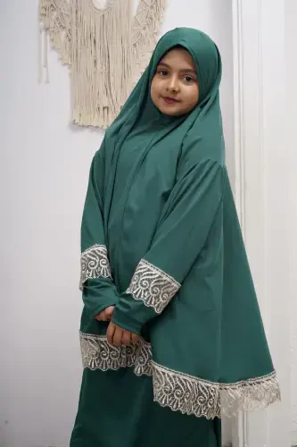 Seasonal Girls Prayer Dress, Young Abaya, Non-Sweating Prayer Clothes-green - 3