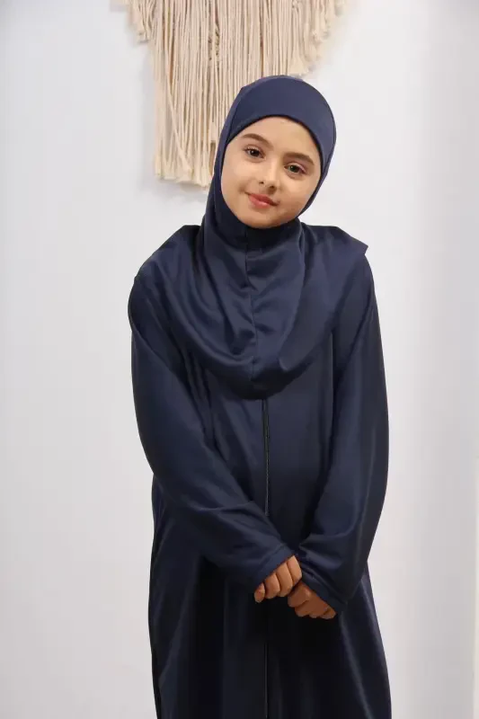 Seasonal Kids Prayer Dress, Young Abaya, Non-Sweating Prayer Outfit-navy blue - 2