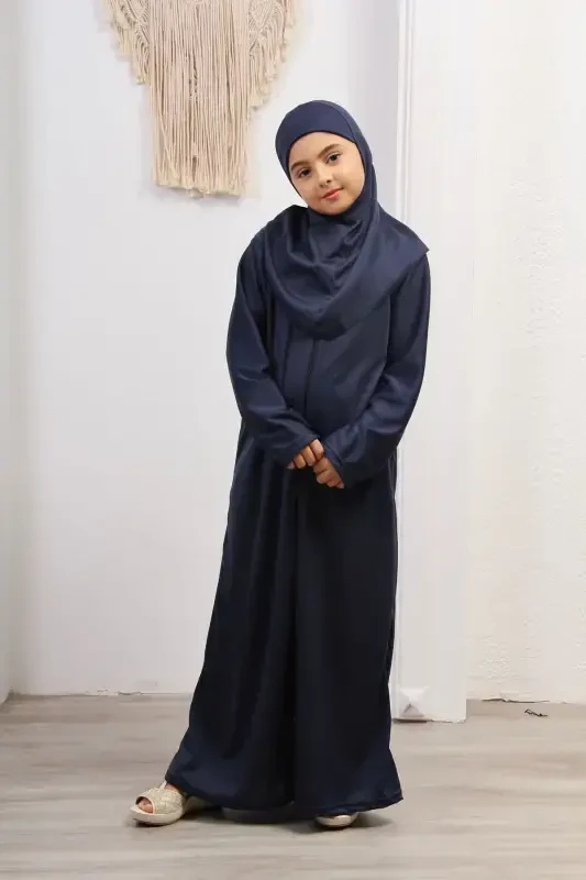 Seasonal Kids Prayer Dress, Young Abaya, Non-Sweating Prayer Outfit-navy blue - 5