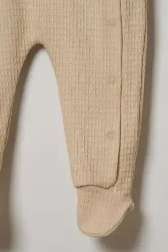 Seasonal Long Sleeve Baby Collar 100% Cotton Snap Fastener Baby Girl Footed Romper 3-9 Months-BEIGE - 5