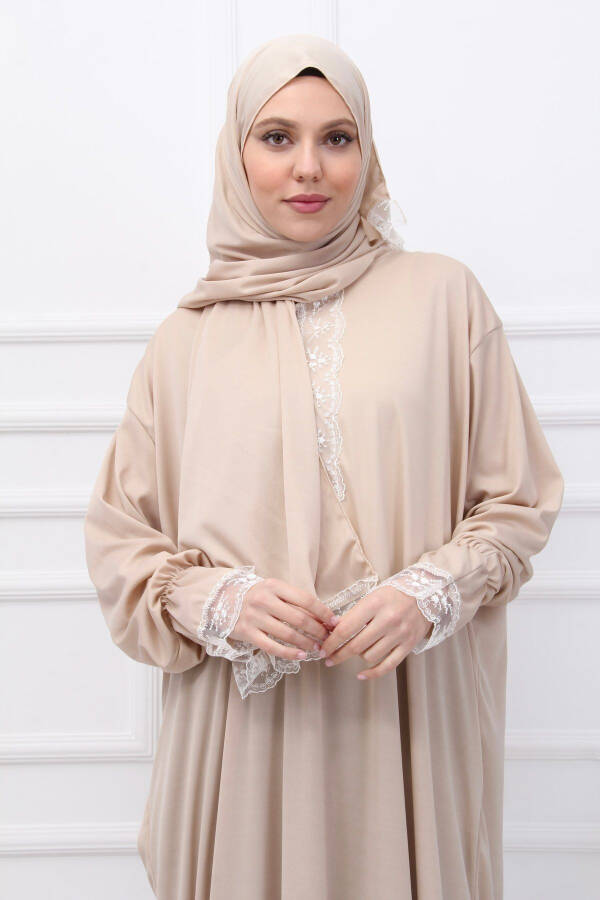 Seasonal Self-Headscarf Lace Women's Prayer Dress, Non-Sweating Prayer Outfit - 2