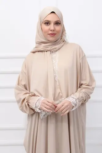 Seasonal Self-Headscarf Lace Women's Prayer Dress, Non-Sweating Prayer Outfit - 3