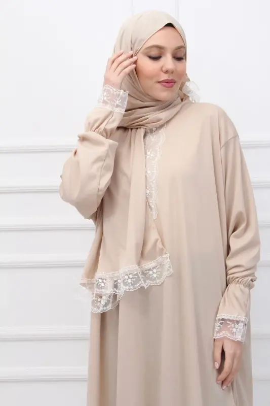 Seasonal Self-Headscarf Lace Women's Prayer Dress, Non-Sweating Prayer Outfit - 6