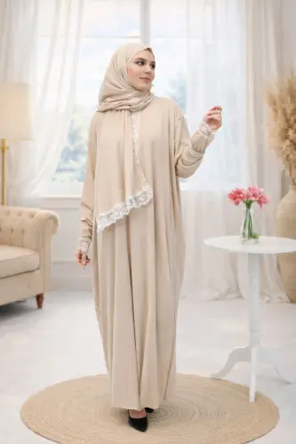 Seasonal Self-Headscarf Lace Women's Prayer Dress, Non-Sweating Prayer Outfit - 7