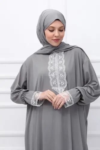 Seasonal Self-Veiled Lace Women's Prayer Dress, Non-Sweating Prayer Outfit 