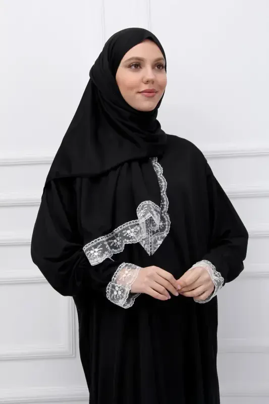 Seasonal Self-Veiled Lace Women's Prayer Dress, Non-Sweating Prayer Outfit - 5