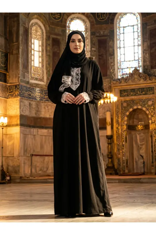 Seasonal Self-Veiled Lace Women's Prayer Dress, Non-Sweating Prayer Outfit - 5