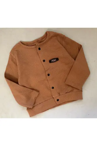 Seasonal Snap-Front Ribbed Seasonal Cardigan-Brown 