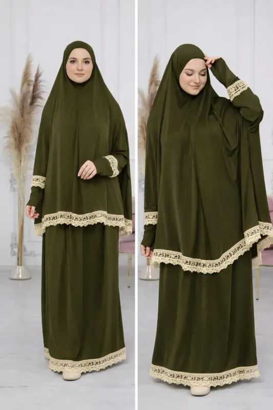Seasonal Two-Piece Women's Muslim Prayer Dress with Embroidery - KUTAY COLLECTION