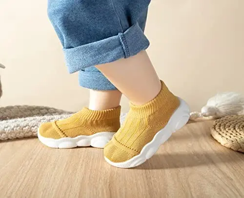 SEBELLST Baby Boy Girl Sneakers Toddler Infant First Walking Shoes Non-Skid Indoor Baby Sneakers Soft Sole Non Slip Cotton Mesh Breathable Lightweight Baby Shoes - 6