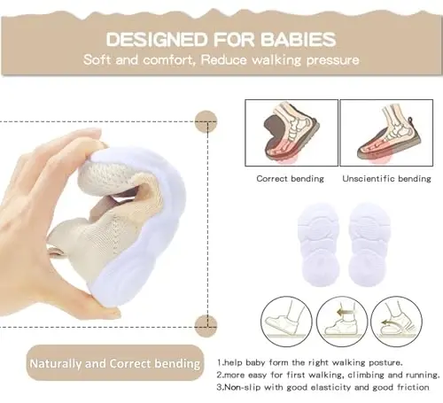 SEBELLST Baby Boy Girl Sneakers Toddler Infant First Walking Shoes Non-Skid Indoor Baby Sneakers Soft Sole Non Slip Cotton Mesh Breathable Lightweight Baby Shoes - 5