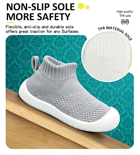 SEBELLST Baby Boy Girl Sneakers Toddler Infant First Walking Shoes Non-Skid Indoor Baby Sneakers Soft Sole Non Slip Cotton Mesh Breathable Lightweight Baby Shoes - 4