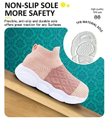 SEBELLST Baby Boy Girl Sneakers Toddler Infant First Walking Shoes Non-Skid Indoor Baby Sneakers Soft Sole Non Slip Cotton Mesh Breathable Lightweight Baby Shoes - 3