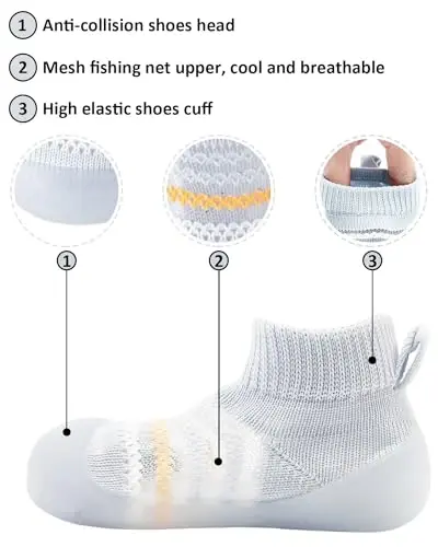 SEBELLST Baby Boy Girl Sneakers Toddler Infant First Walking Shoes Non-Skid Indoor Baby Sneakers Soft Sole Non Slip Cotton Mesh Breathable Lightweight Baby Shoes - 2