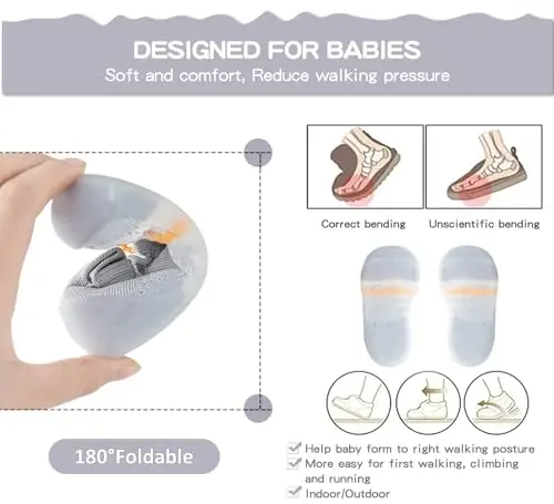SEBELLST Baby Boy Girl Sneakers Toddler Infant First Walking Shoes Non-Skid Indoor Baby Sneakers Soft Sole Non Slip Cotton Mesh Breathable Lightweight Baby Shoes - 4
