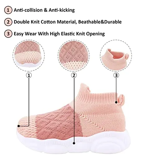 SEBELLST Baby Boy Girl Sneakers Toddler Infant First Walking Shoes Non-Skid Indoor Baby Sneakers Soft Sole Non Slip Cotton Mesh Breathable Lightweight Baby Shoes - 4