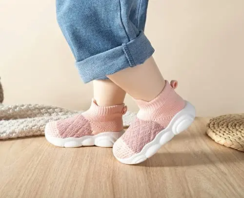 SEBELLST Baby Boy Girl Sneakers Toddler Infant First Walking Shoes Non-Skid Indoor Baby Sneakers Soft Sole Non Slip Cotton Mesh Breathable Lightweight Baby Shoes - 6