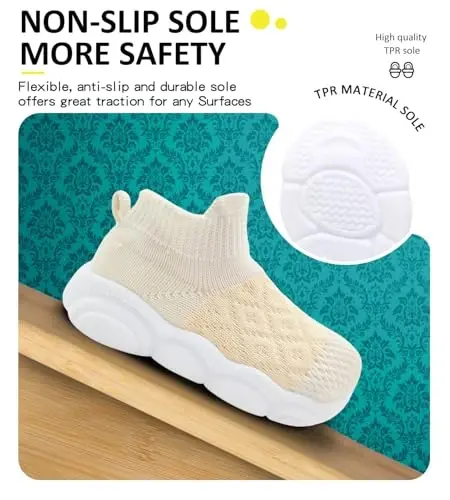 SEBELLST Baby Boy Girl Sneakers Toddler Infant First Walking Shoes Non-Skid Indoor Baby Sneakers Soft Sole Non Slip Cotton Mesh Breathable Lightweight Baby Shoes - 3
