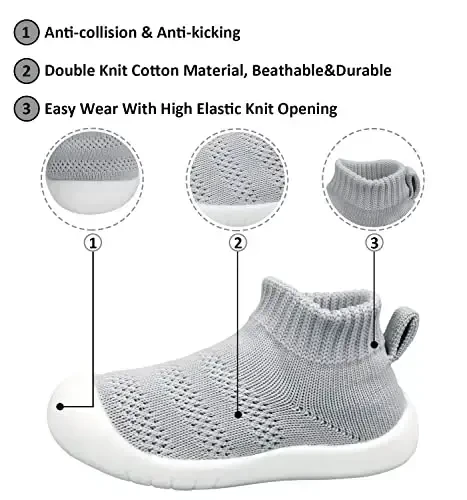 SEBELLST Baby Boy Girl Sneakers Toddler Infant First Walking Shoes Non-Skid Indoor Baby Sneakers Soft Sole Non Slip Cotton Mesh Breathable Lightweight Baby Shoes - 3
