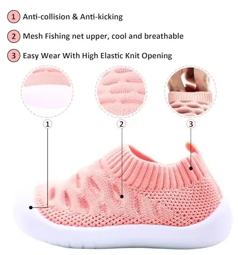 SEBELLST Baby Boy Girl Sneakers Toddler Infant First Walking Shoes Non-Skid Indoor Baby Sneakers Soft Sole Non Slip Cotton Mesh Breathable Lightweight Baby Shoes - 2