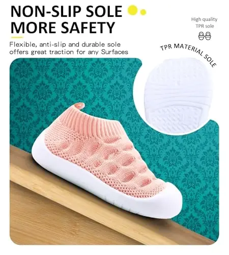 SEBELLST Baby Boy Girl Sneakers Toddler Infant First Walking Shoes Non-Skid Indoor Baby Sneakers Soft Sole Non Slip Cotton Mesh Breathable Lightweight Baby Shoes - 3