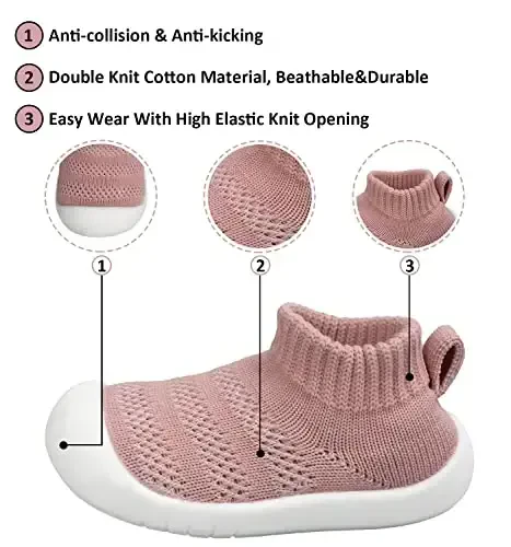 SEBELLST Baby Boy Girl Sneakers Toddler Infant First Walking Shoes Non-Skid Indoor Baby Sneakers Soft Sole Non Slip Cotton Mesh Breathable Lightweight Baby Shoes - 3
