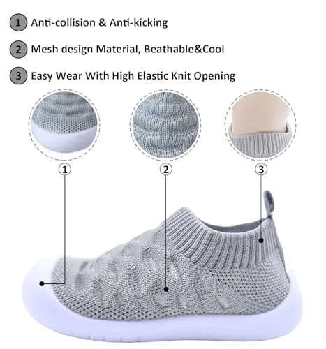 SEBELLST Baby Boy Girl Sneakers Toddler Infant First Walking Shoes Non-Skid Indoor Baby Sneakers Soft Sole Non Slip Cotton Mesh Breathable Lightweight Baby Shoes - 2