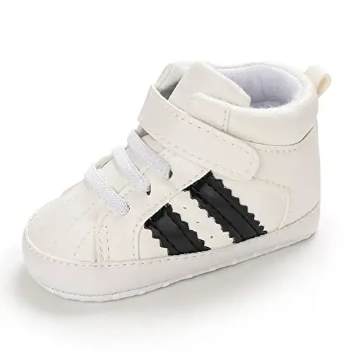 Secantrol Baby Boys Girls First Walker Crib Newborn Shoes, Soft Rubber Sole Infant Sneakers Fashion High-Top Non-Slip Toddler Dress Moccasins Shoes 