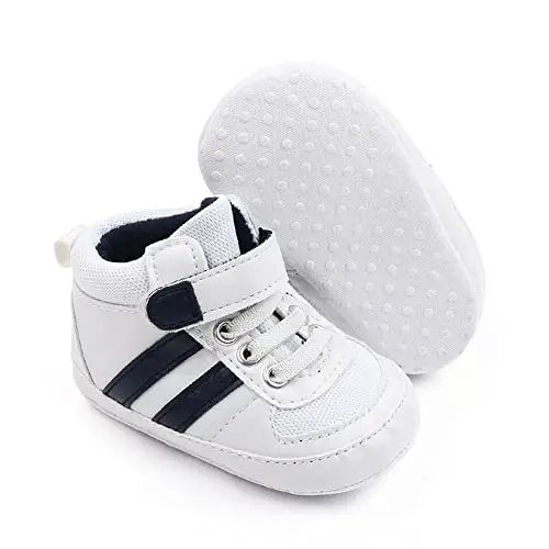 Secantrol Baby Boys Girls First Walker Crib Newborn Shoes, Soft Rubber Sole Infant Sneakers Fashion High-Top Non-Slip Toddler Dress Moccasins Shoes - 2