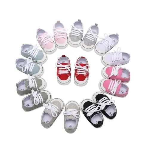 Secantrol Unisex Baby Girls Boys Shoes Infant Soft Sole Canvas Newborn First Walkers High Top Anti-Slip Sneakers - 4