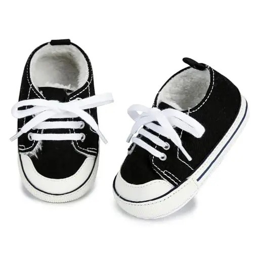 Sekantrol Unisex Baby Girls Boys Shoes Infant Soft Sole Canvas Newborn First Walkers High Top Anti-Slip Sneakers - 2