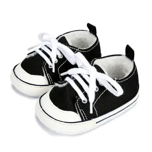 Sekantrol Unisex Baby Girls Boys Shoes Infant Soft Sole Canvas Newborn First Walkers High Top Anti-Slip Sneakers - 3