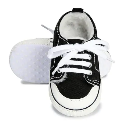 Sekantrol Unisex Baby Girls Boys Shoes Infant Soft Sole Canvas Newborn First Walkers High Top Anti-Slip Sneakers - 4