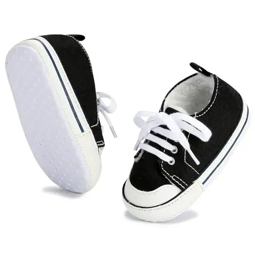 Sekantrol Unisex Baby Girls Boys Shoes Infant Soft Sole Canvas Newborn First Walkers High Top Anti-Slip Sneakers - 6