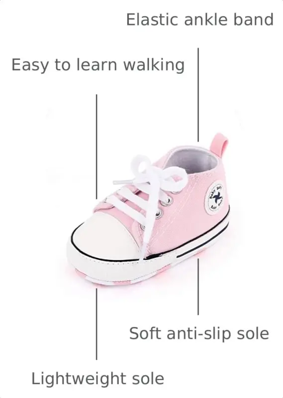 Secantrol Unisex Baby Girls Boys Shoes Infant Soft Sole Canvas Newborn First Walkers High Top Anti-Slip Sneakers - 1