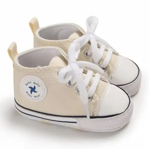 Secantrol Unisex Baby Girls Boys Shoes Infant Soft Sole Canvas Newborn First Walkers High Top Anti-Slip Sneakers - 5