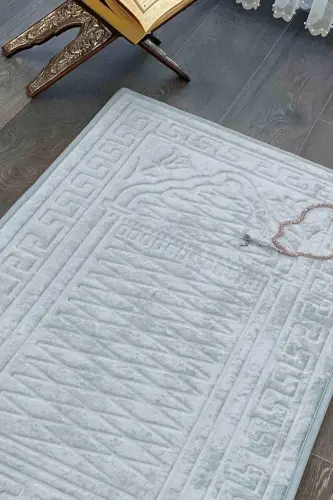 Seccade Diz Ağrıtmayan Kadife Kaymaz Taban Kabartmalı, Işlemeli, Özel Yumuşak Taban %100 Pamuk-Turkuaz - 3