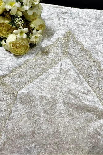 Seccade Kadife Tek Seccade Fransız Dantelli Kapuçino - Kapuçino - ÇT ÇEYIZCI TEKSTIL (1)