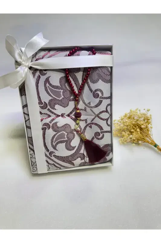 seccade seti, 2 li gelin bohça seti, seccade tesbih, hediyelik, çeyizlik mevlid hediye-bordo - LIFESTYLING