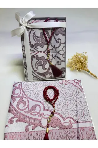 seccade seti, 2 li gelin bohça seti, seccade tesbih, hediyelik, çeyizlik mevlid hediye - bordo - LIFESTYLING (1)